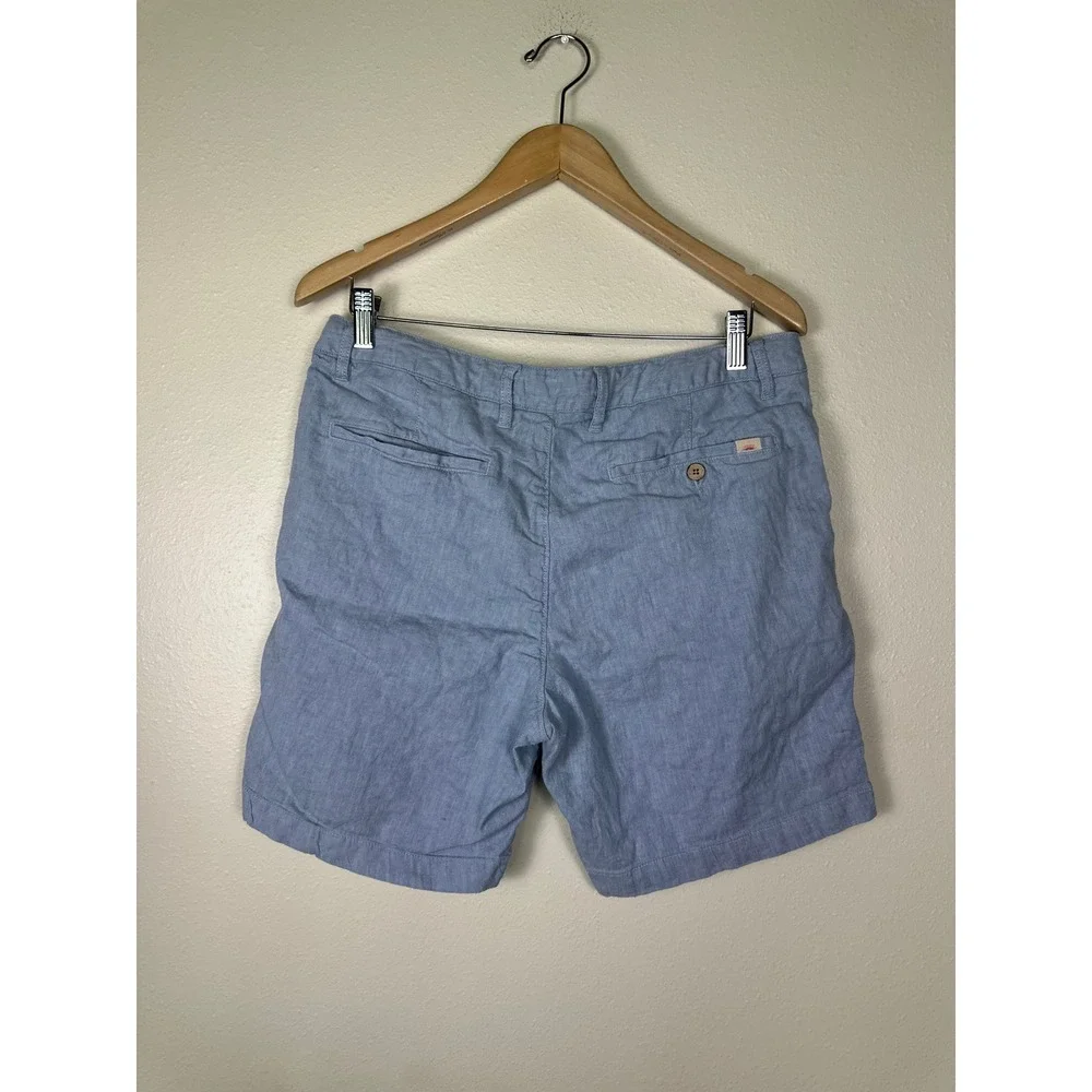 FAHERTY Men 33 Preppy Minimalist Lightweight Blue Linen Cotton Blend Shorts